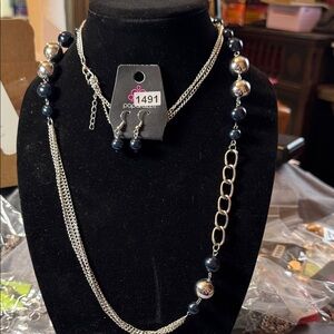 Paparazzi Silver and Black Beaded Necklace Set